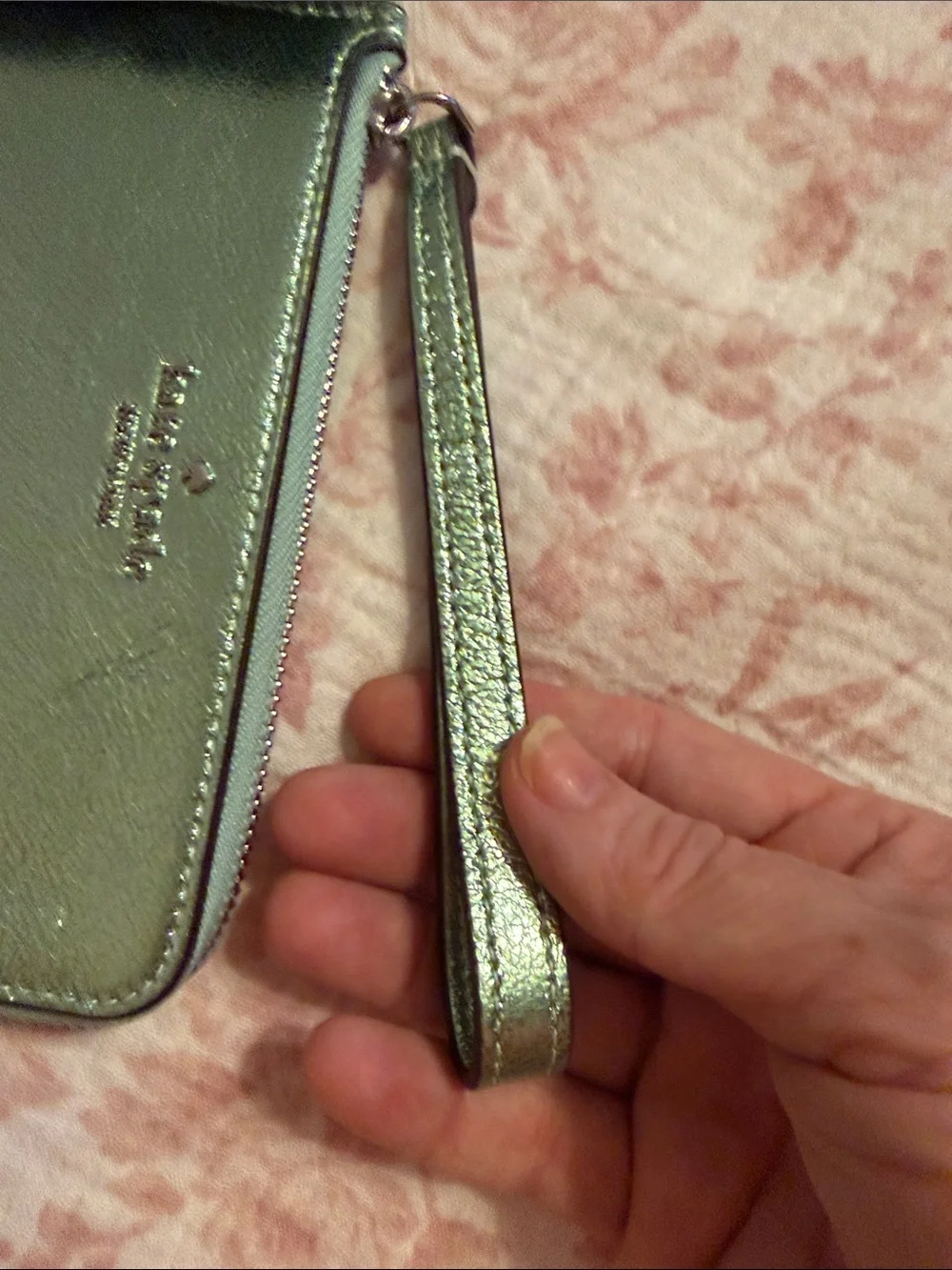 Kate Spade Lucy Metallic Mint Green Wristlet/Pouch With Strap NWT
